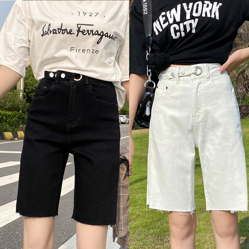 

Новинка 2023 года, женские джинсовые шорты, летние эластичные капри со средней высокой талией, свободные узкие брюки, тенденция