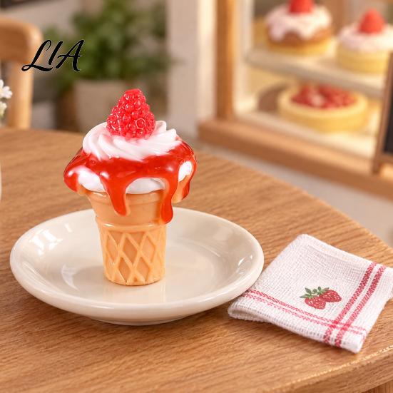 Doll Mansion Food Accessories 10Pcs Mini Ice Creams, Tiny 3D Strawberry Jam Resin Dessert Pretend Play Toys Miniatures for Mansion, DIY