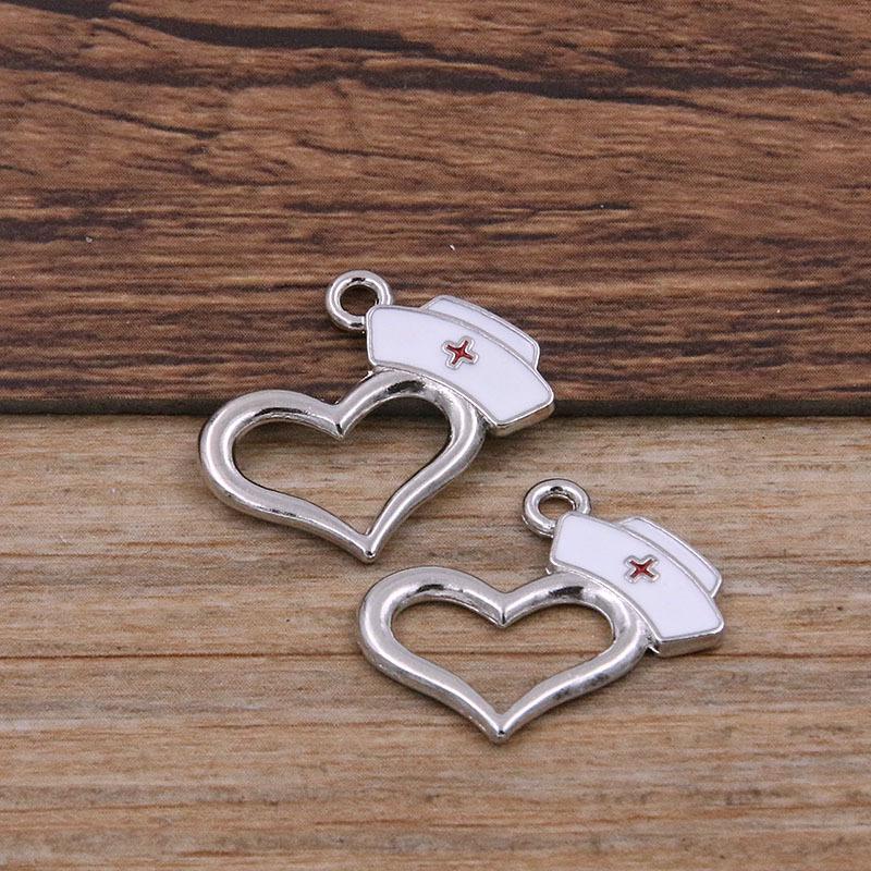 6 Style Medical Charm Jewelry: Drip Oil Stethoscope, Syringe, Heart Pendants in 2 Base Colors