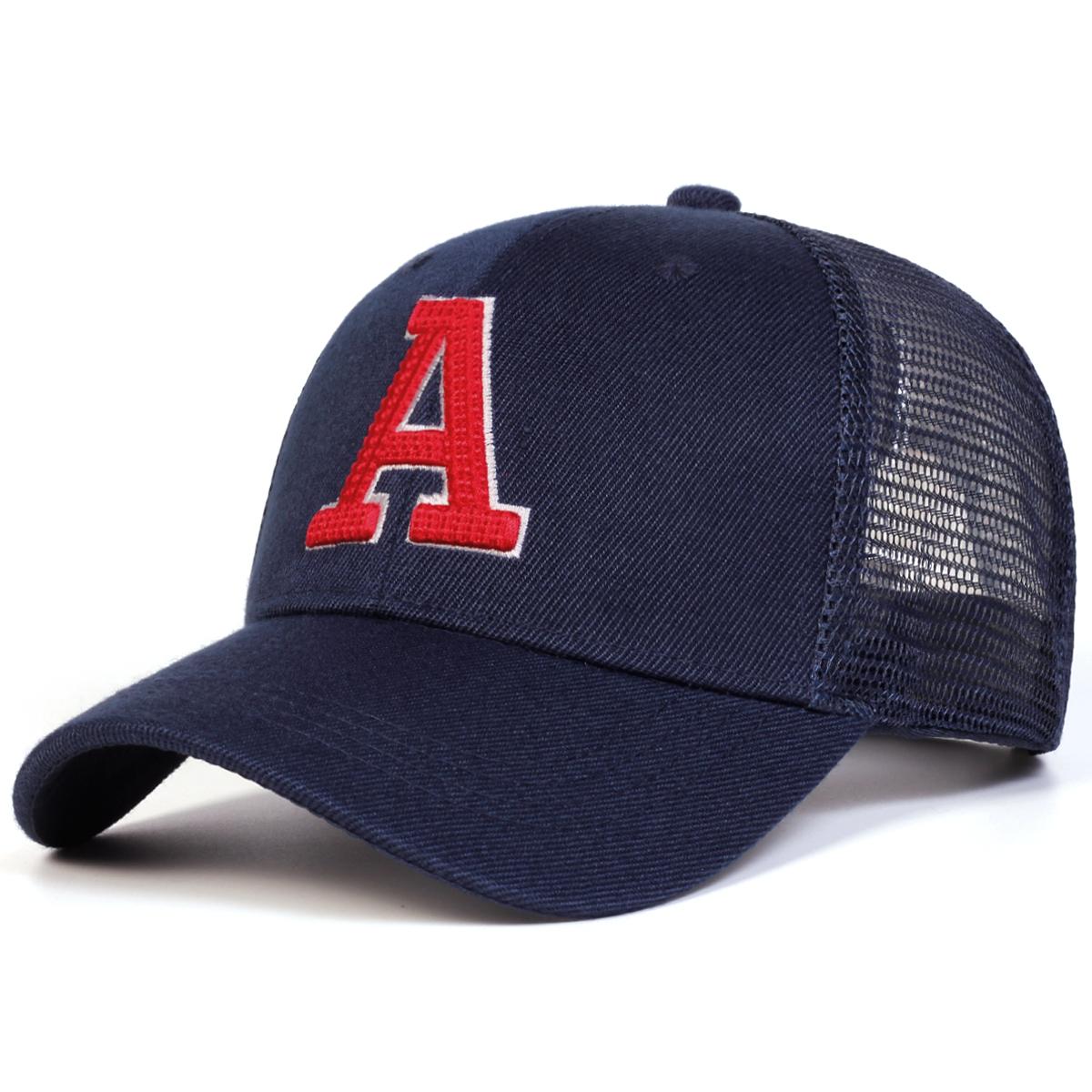 Unisex Baseball-Netzkappen mit A-Buchstaben-Stickerei, Frühling und Sommer, Outdoor, Verstellbar, Lässige Hüte, Sonnenschutzhut, Sportkappe black