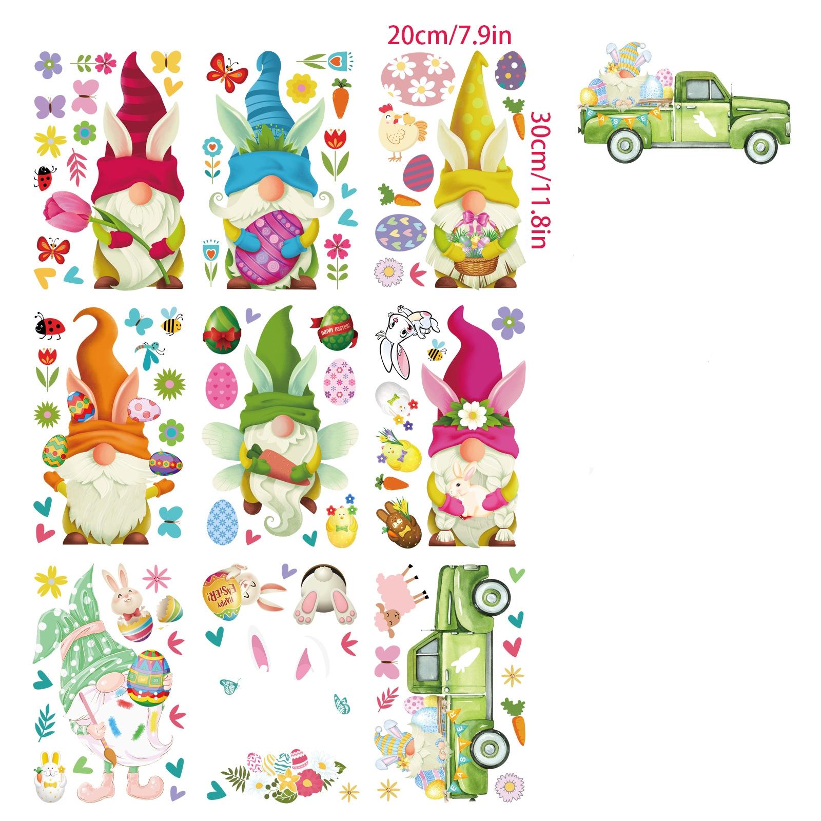 

9 Sheets Window Clings Stickers, Easter Rabbit Colorful Eggs Butterfly Static Window Decal Style 2 96pcs