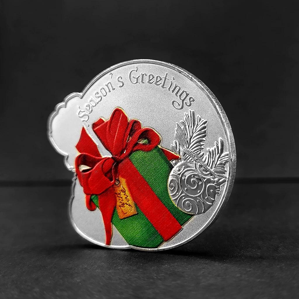 Christmas Snowman Colored Coin Elizabeth Commemorative Medal Silver Coin Christmas Eve Small Gift Tooth Fairy Colored Silver Coin
