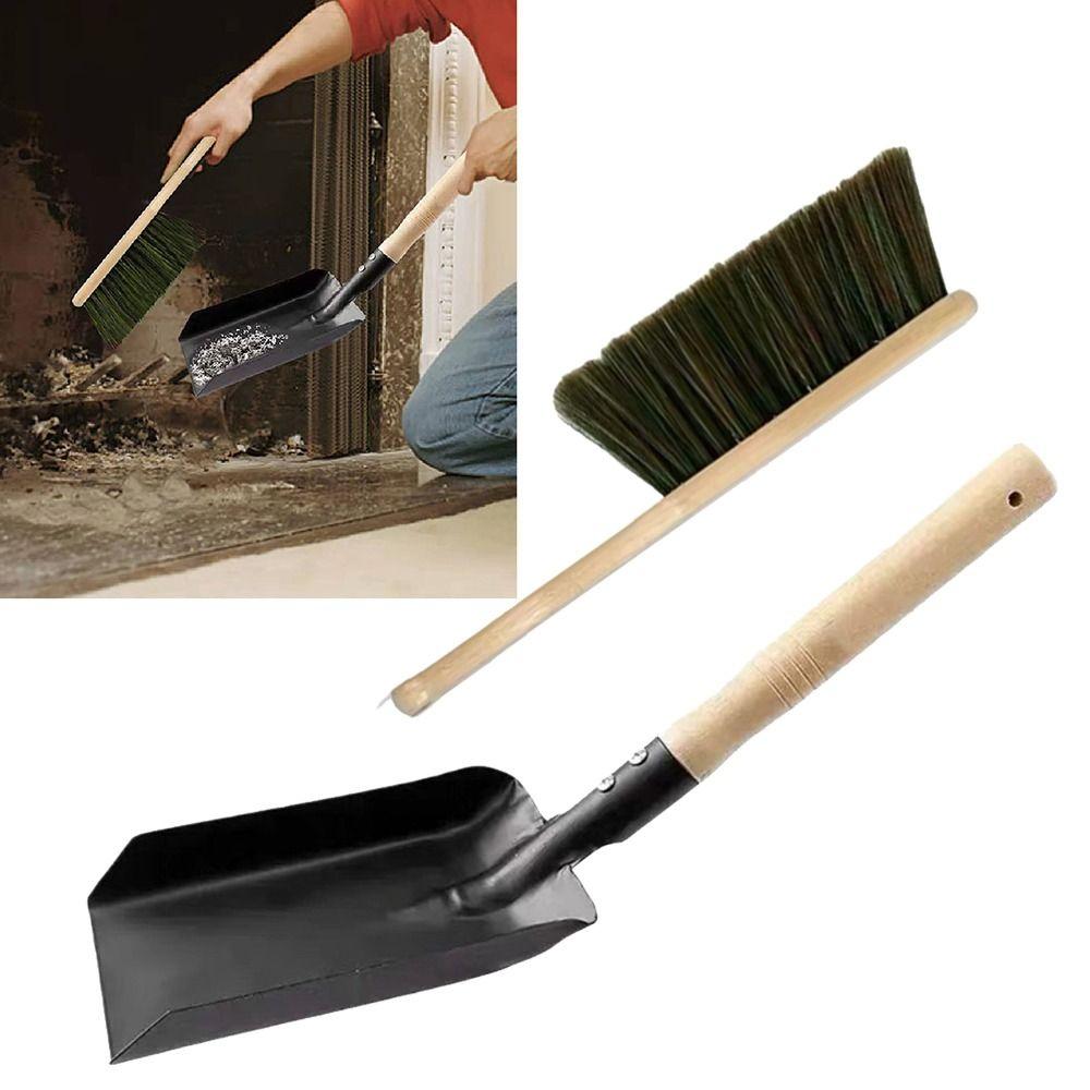 Black Silicone Gloves Hearth Brush Set Natural Wood Handle Coal Shovel Set Hearth Maintenance