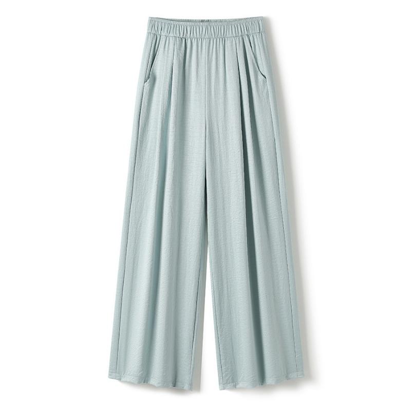 Acetat-Satin Yamamoto Falten Palazzo-Hose Damen Sommer Dünn Fallend Sonnenschutz Lässig Bodenlang Hose Fauler Stil