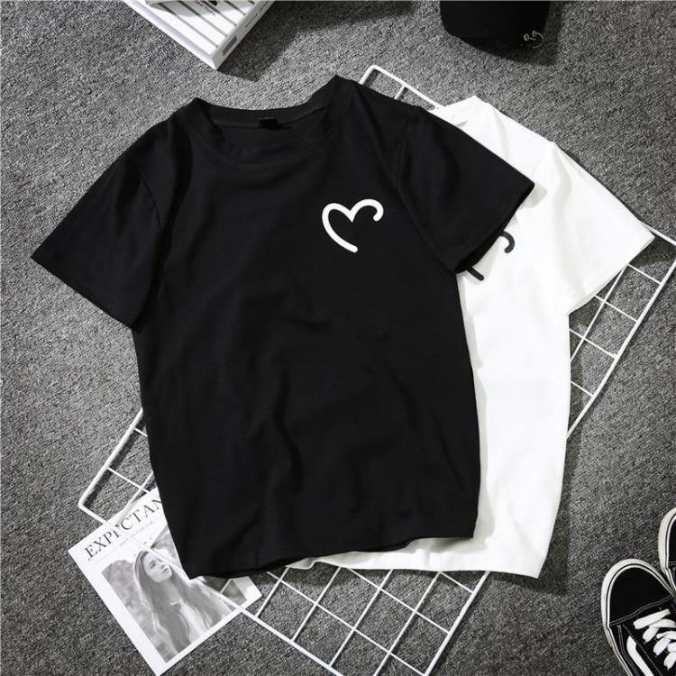 Trendy Hong Kong Style Harajuku Summer Clothing Oversize Tshirt Women Loose Short Sleeve Top Fat Girl Street Fried Heart Shape Print