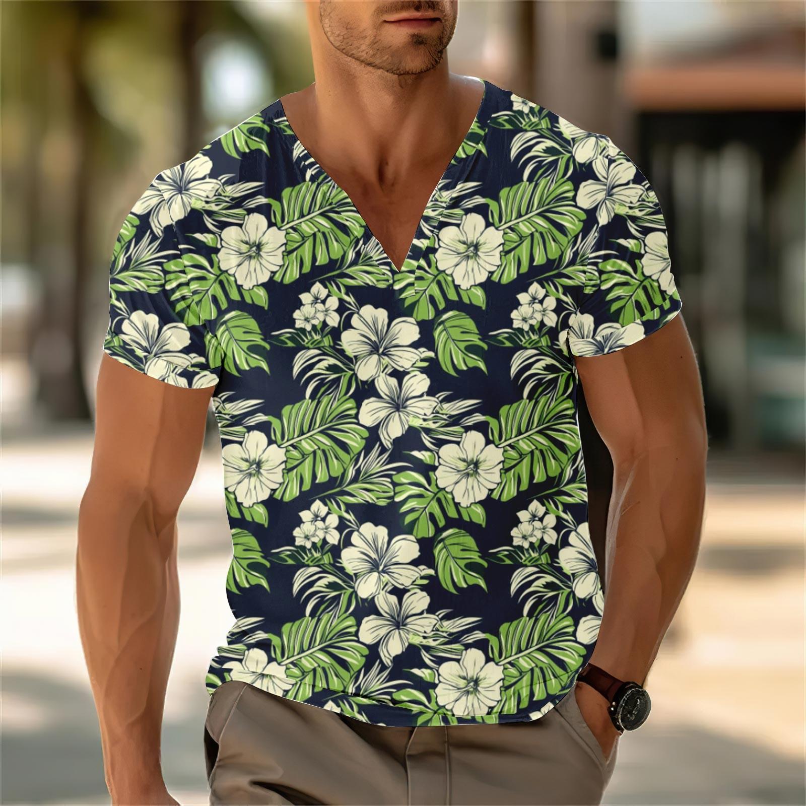 

Мужской повседневный топ с V-образным вырезом и короткими рукавами, свободный повседневный модный топ для отдыха XXXL зелёный