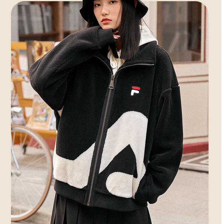 Fila FW22 Logo Print Fleece Zip-Up Jacket Unisex Jacket Black F51U248926F-BK