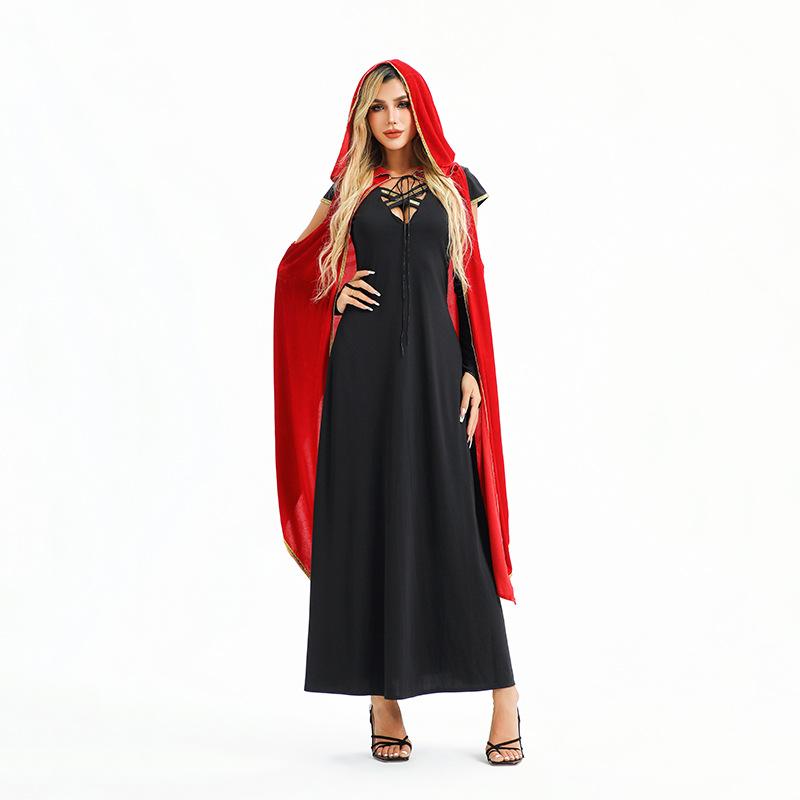 Halloween Costume Medieval Dark Goth Vampire Dress Witch Cape Reaper Show Costume