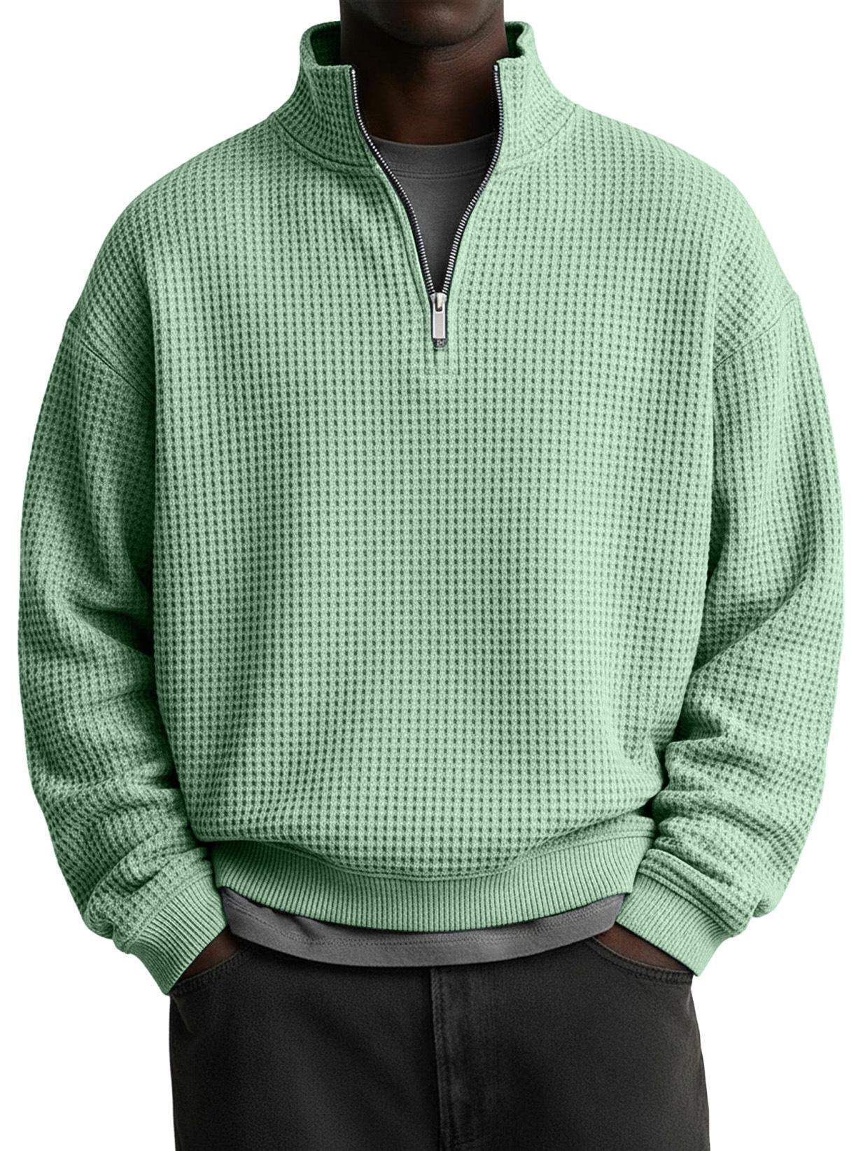 

2025 Men s Casual Loose Half-Zip Hoodie - Autumn/Winter Waffle Knit Polo Shirt S світло-зелений колір