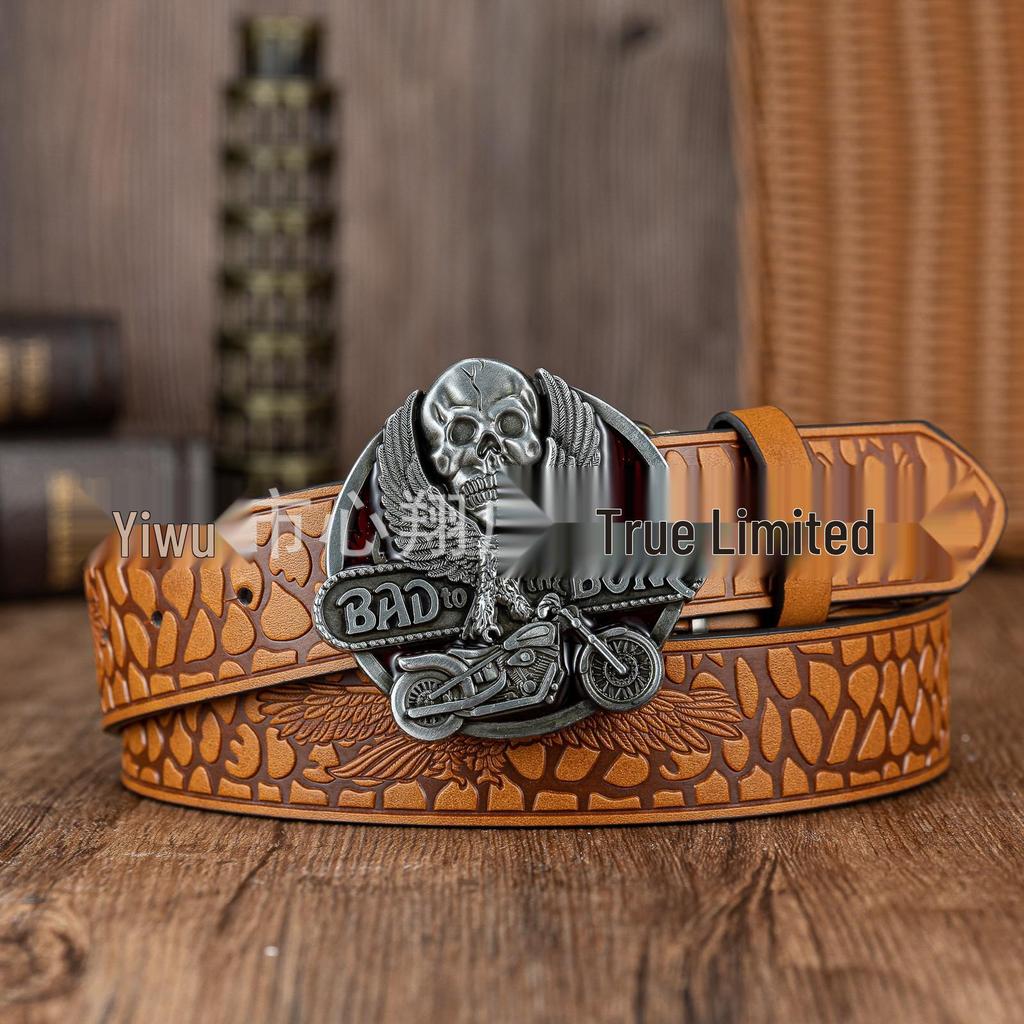 Unisex PU Leather Belt with Eagle Pattern Large Buckle