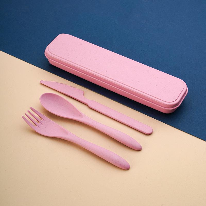 Wheat Straw Reusable Cutlery Set With Knife Fork Spoon And Storage Case Perfect For Office Lunch Outdoor Camping Picnic Travel