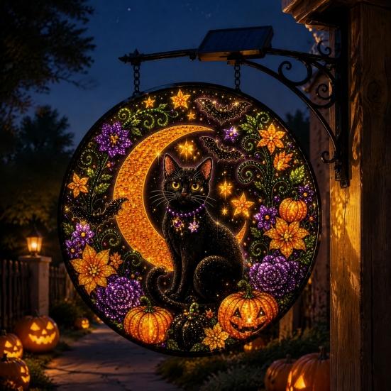 Energieeinsparung Hof Hängende Dekoration Solarbetrieben Halloween Licht, Schädel Hexe Schwarze Katze Friedhof Zombie Design LED Licht Wasserdicht Veranda Ornamente