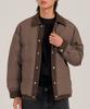 Button Seoul [Duck Down 80/20] Semi-Crop Corduroy Collar Padded Classic Jacket (Brown)
