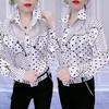 Blusas Tops Camisas de Oficina para Dama Verano Encaje Gasa Camisas de Mujer Solapa Costuras Estampado Botones Femenino Blusas Camisas Flores