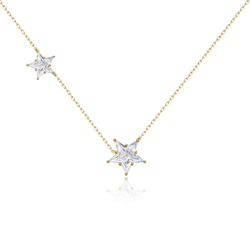 Exquisite Diamond-inlaid Double-star Necklace for Women Light Luxury Niche Design High-end Collarbone Chain for Women