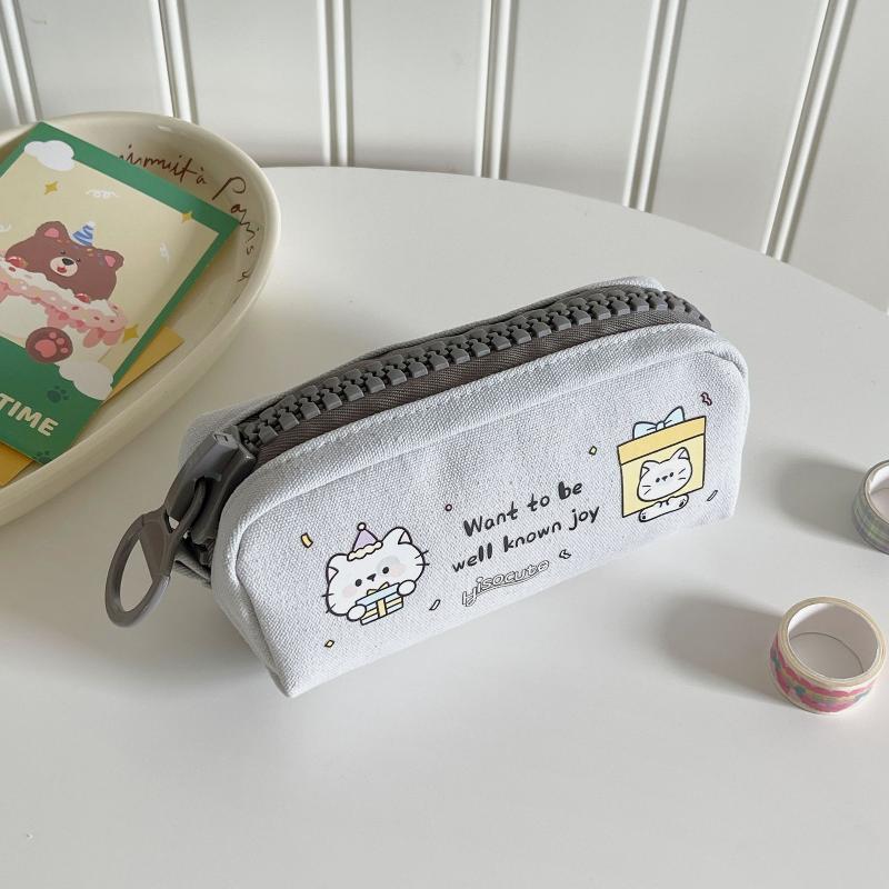 1pcs Cartoon Cute Canvas Pencil Case Student Large Capacity Stationery Storage Bag Portable Cosmetic Bag Lovely Gifts