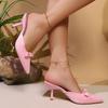 Fashion Sweet Pink Bowknot Decoration Closed Toe Slippers Women 2025 Summer Pointed Toe High Heels Sandals Women Fashion Party Shoes
