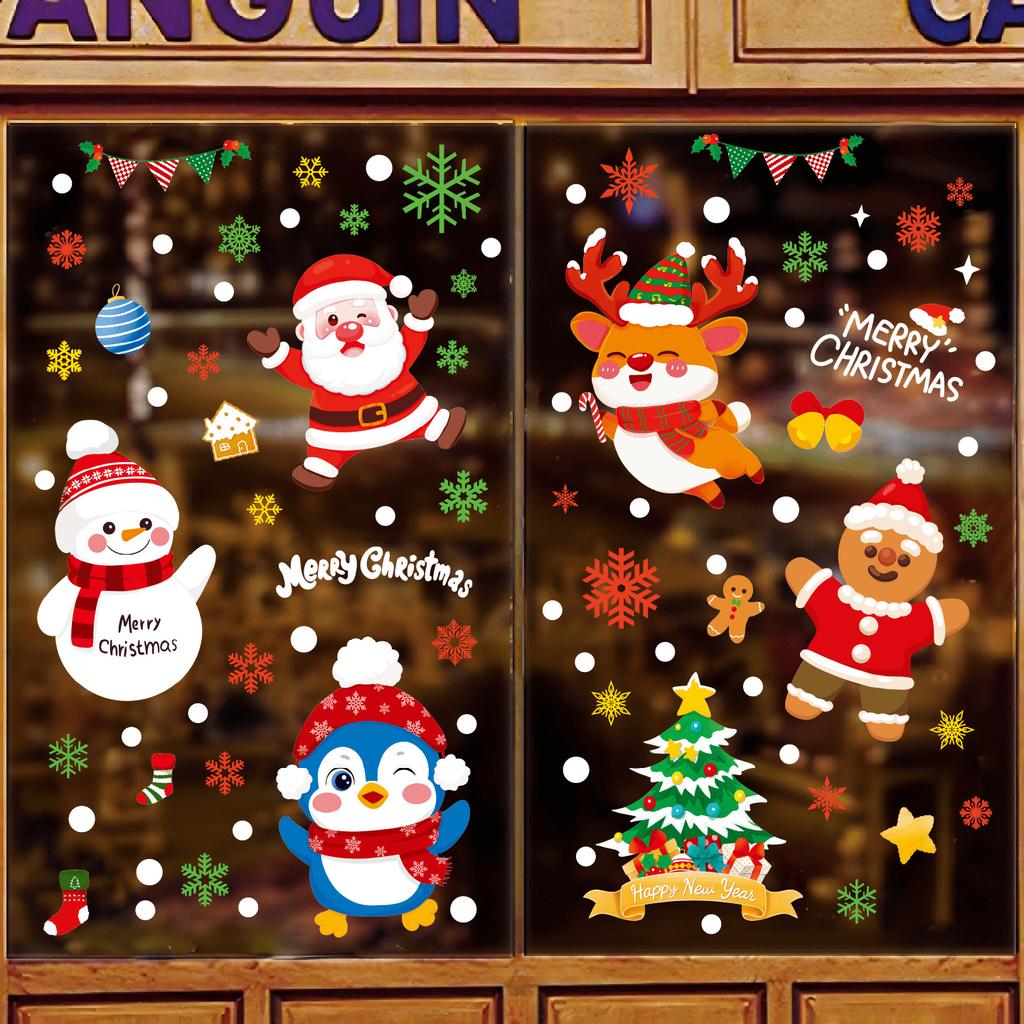 Christmas Decoration Snowflake Stickers, Santa Claus, Christmas Tree, Penguin Static Cling Stickers