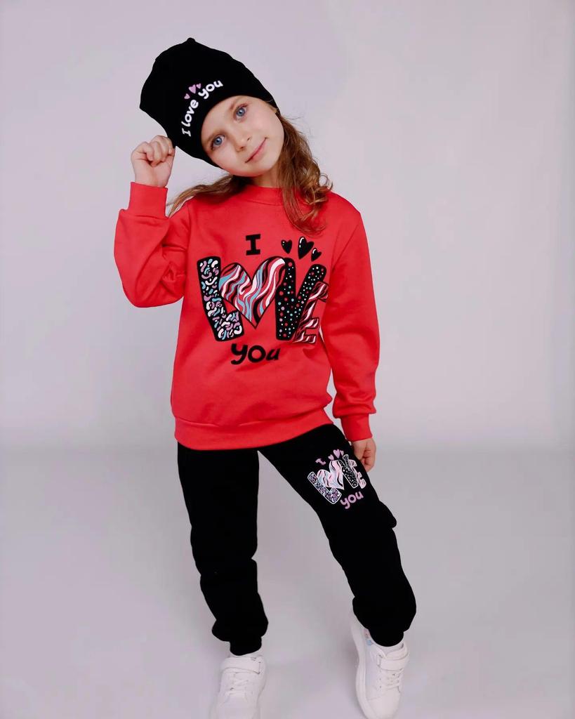 Girls' Outfit – Sweatshirt, Pants & Hat, Brushed Knit, Demi-season, 6168-023-33-5 HC