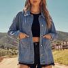Women's Casual Denim Jacket, Long Sleeve Button Front with Large Patch Pockets