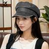 Autumn and Winter Pu Leather Retro Octagonal Hat for Women with Old Temperament and Versatile Face Showing Small Beret Korean Style Ripples Hat