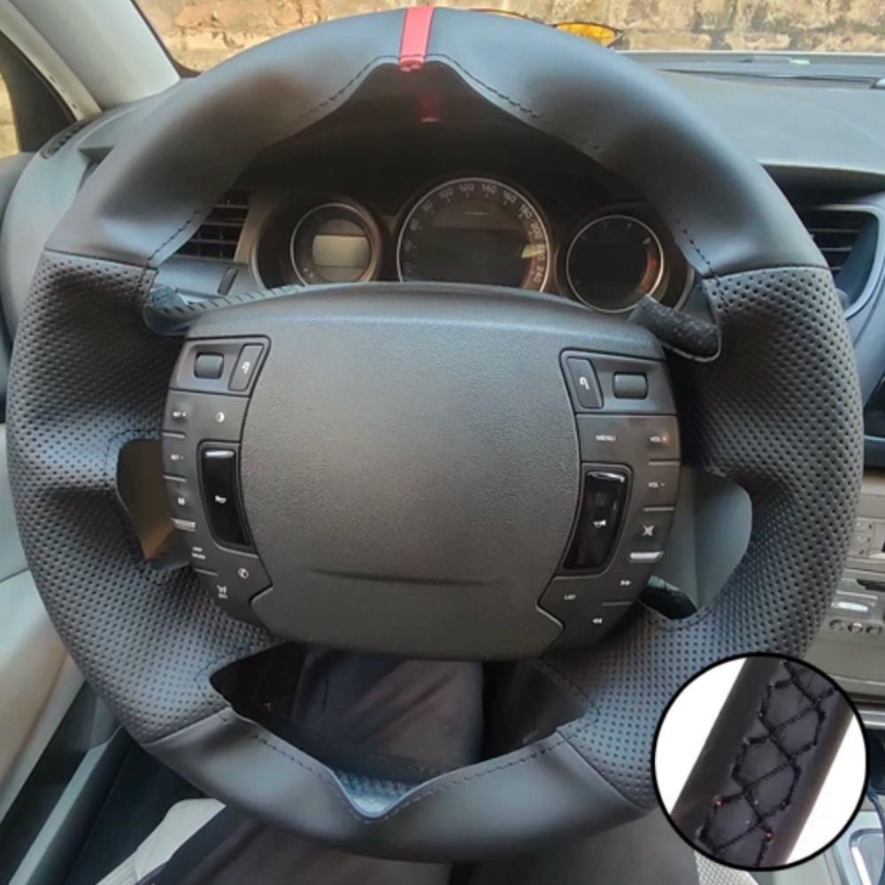 Hand-stitched Black Artificial Leather Steering Wheel Cover For Citroen C5 2008 2009 2010-2017 Auto Interior Accessories