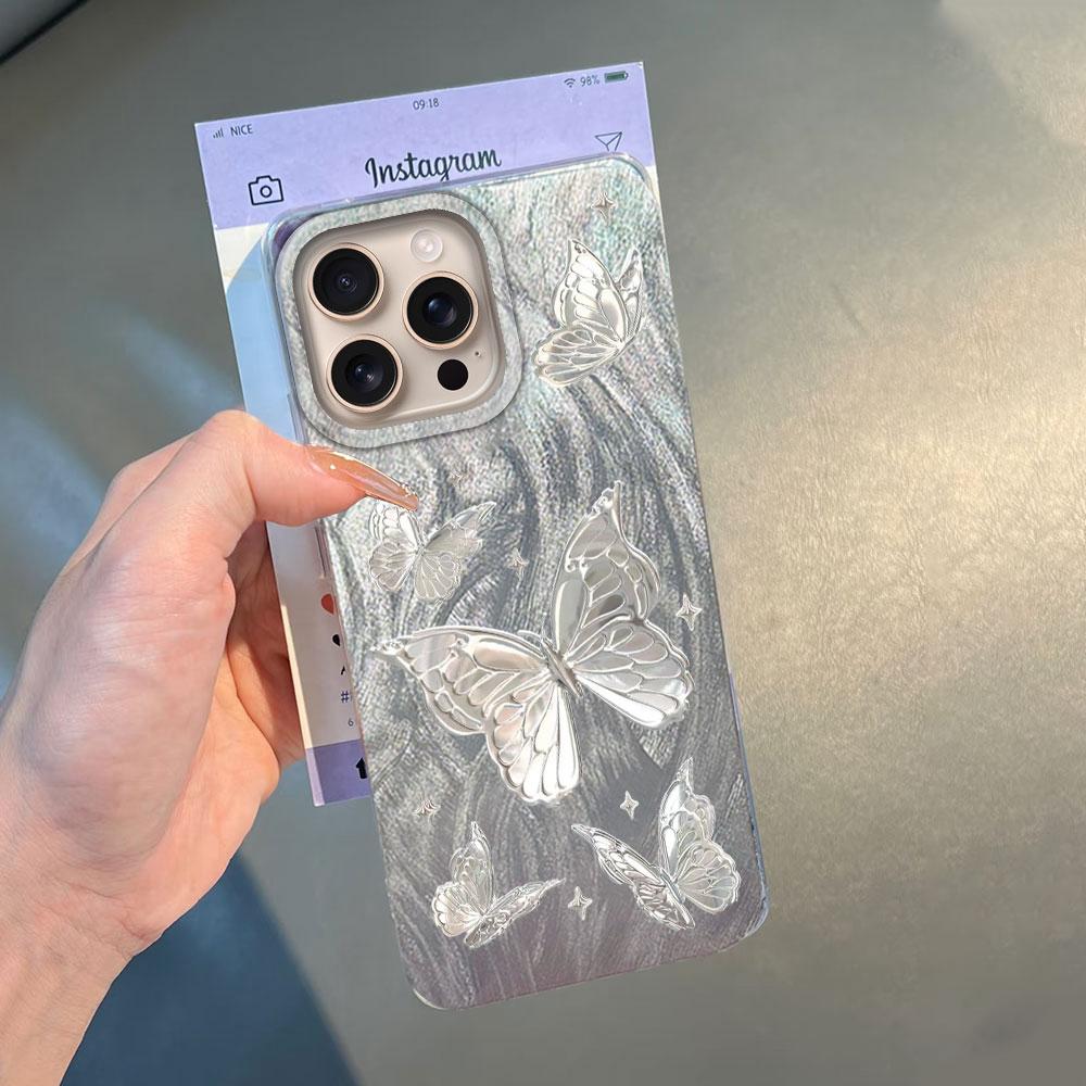 Metal Butterfly Printed Color Plants Phone Case For Apple iphone 15 16 14 13 Pro Max 16e 7 16plus Silicone Couple Back TPU Cover