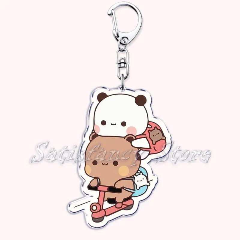 Cute Bubu Dudu Love Keychains Couple Bear Panda Acrylic Keyring for Accessories Bag Pendant Key Chain Jewelry Fans Lovers Gifts