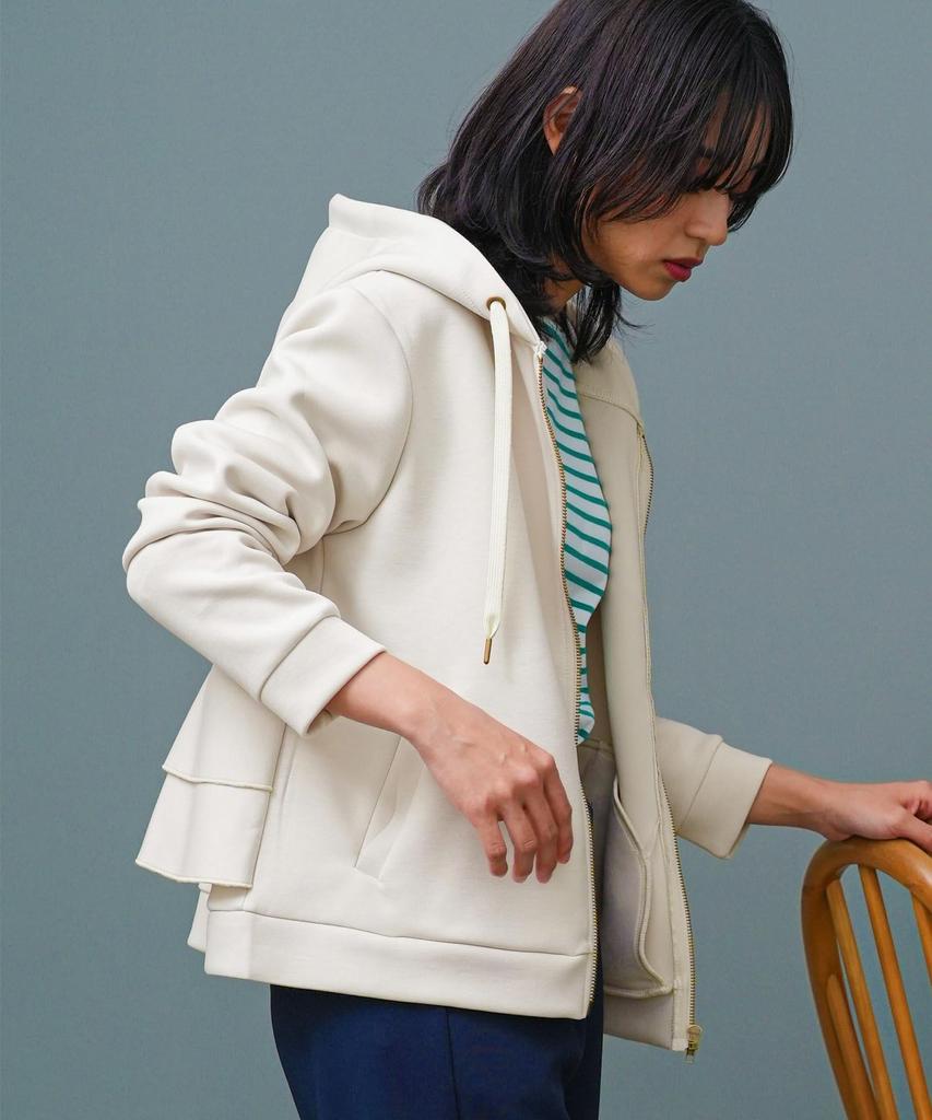 Milliandeni Back Frill Long Size M Women's Zip-Up Hoodie, Sleeve, Ivory,