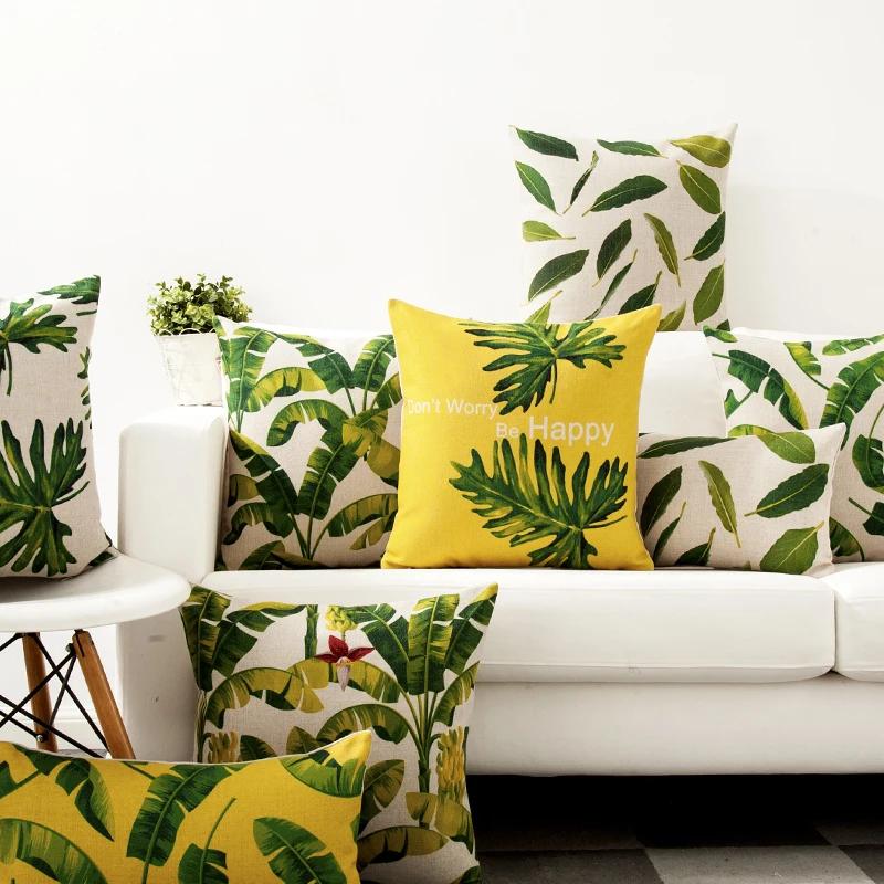 Helenal Unisex Yellow Decorative Throw Pillow Cover Case Bottom Leaves Simple Garden Cushion Cover For Sofa Home Decor Capa De Almofadas 45X45