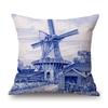 Traditional Deflt Blue Royal Holland Wildmill Toile De Jouy Art Decoration Sofa Throw Pillow Case Cotton Linen Cushion Cover