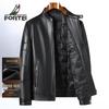 Futing Men's Winter Genuine Sheepskin Stand Collar Padded Leather Jacket