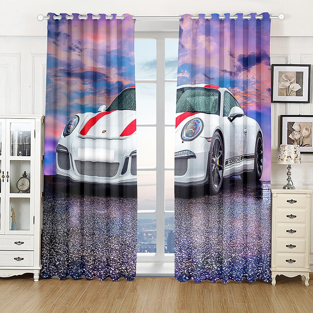 Cheap 3D Modern Cool Car Black Sports Car Sunshade Curtains 2 Panel Boys Room Bedroom Living Room Window Home Decor Curtains