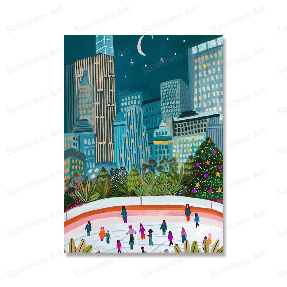 Obraz ścienny na płótnie z motywem choinki Plakaty i wydruki skandynawskie Zima w Nowym Jorku Zdjęcia z podróży do salonu Wystrój domu