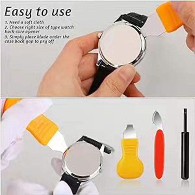 3-Piece Watch Repair Tool Set: Back Case Opener, Battery Replacement Pry Tool, Knife Opener.