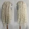 Peluca Rubia Platino Onda Profunda Rizada 13x4 Encaje Frontal Sintético para Mujeres Sin Pegamento Fibra Resistente al Calor Cabello Uso Diario Cosplay