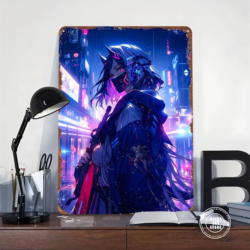Anime Japanese Girl Printed Poster Customized Wall Art Retro Vintage Metal Tin Signs for Room Decoration Home Decor Items Gaming