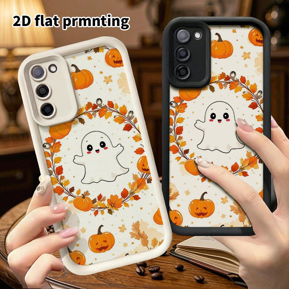 Phone Case: 2D Flat Samsung Galaxy A34 A35 M05 M06 S20 S22 S21 FE Plus 5G Layered Protective Case, Little Ghost with Garland, Christmas and Halloween