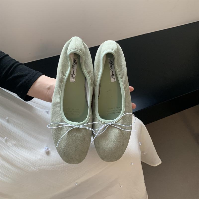 Low heel French small red single shoes women's shoes 2025 spring bow retro with skirt ballet grandma shoes