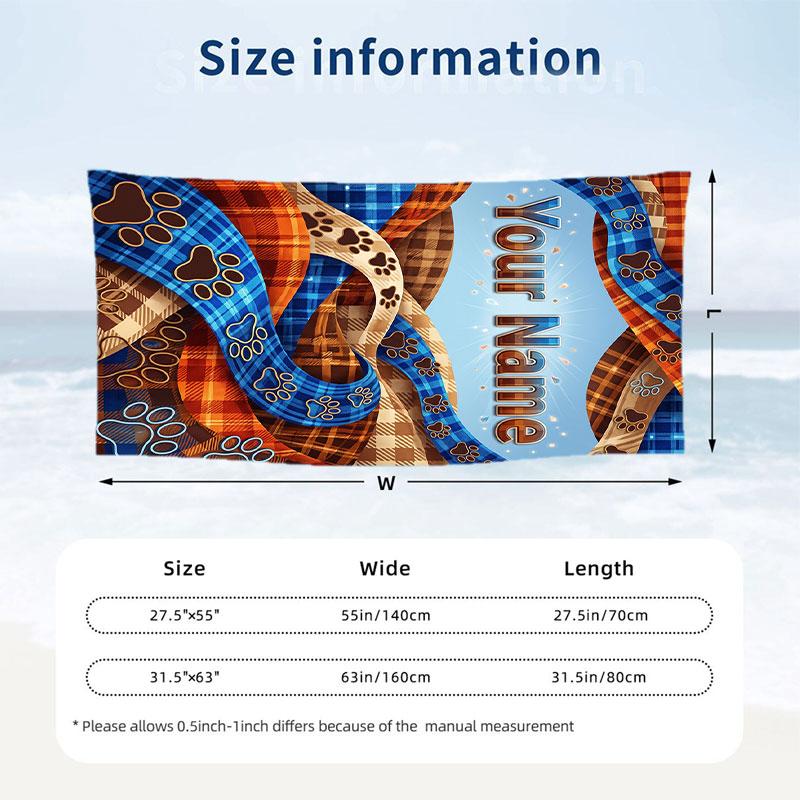 Dog Theme Beach Towel Personalized Custom Name & Text Soft Quick Dry Beach Towel for Swimming Travel