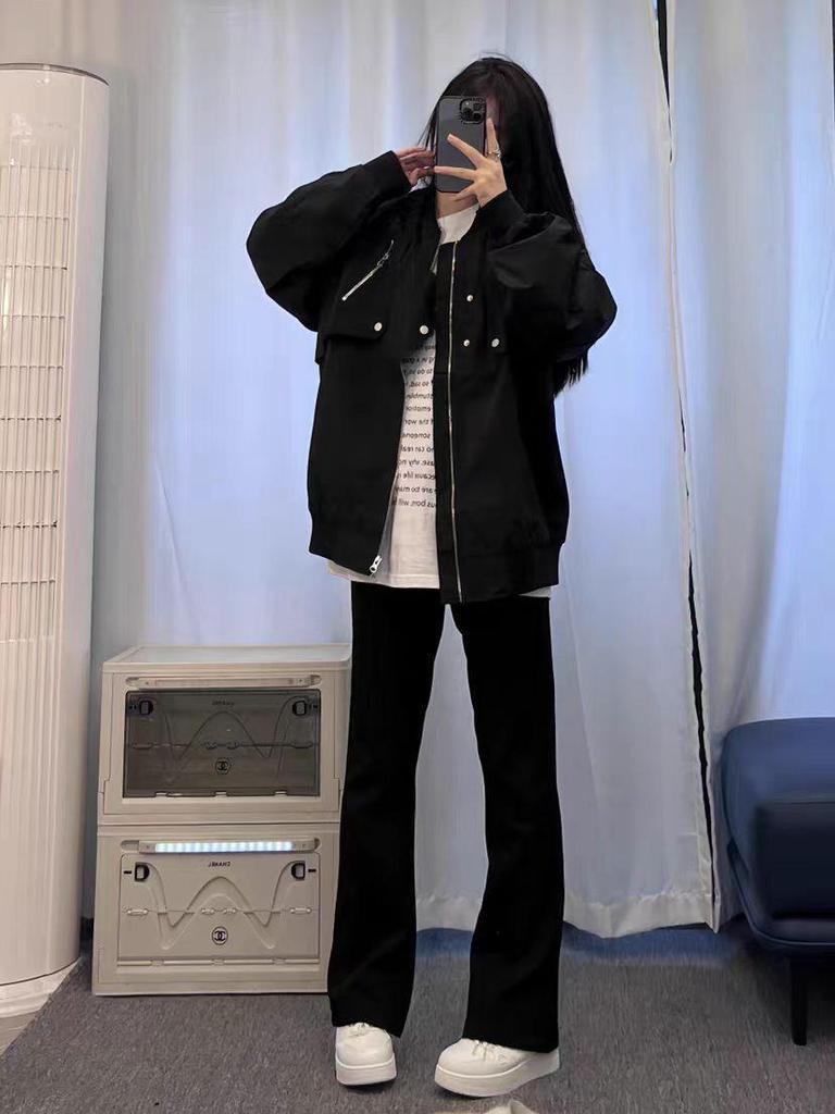 Unisex Black Fleece-Lined Micro-Flared Slimming Jeans - Casual American-Style Straight-Leg Pants