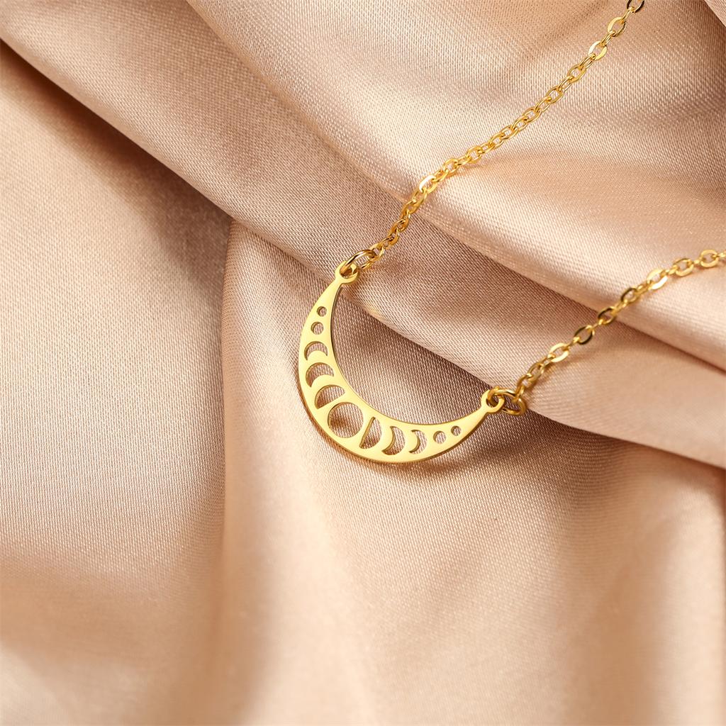  Moon Phase Pendant Necklace for Women Stainless Steel Gold Silver Color Charm Witch Crescent Moon Amulet Jewelry Gift