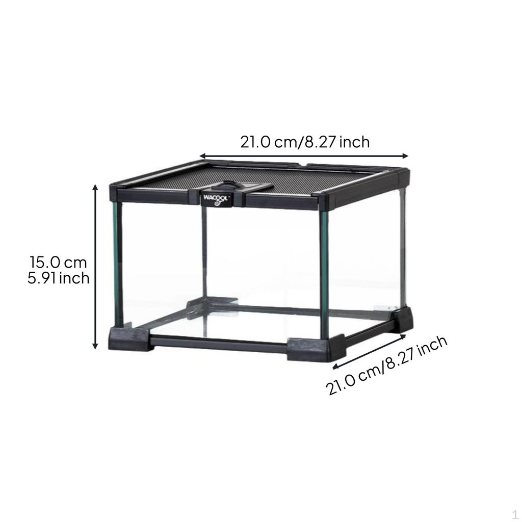 Amphibian Glass Terrarium, High Transparency, Lockable, For Geckos & Turtles Black 21x21x15cm