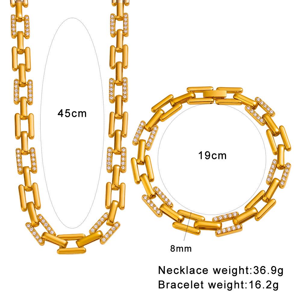 European Elegant Stainless Steel Jewelry Set: Mouth-Shaped Chain and Interlocking Square Bracelet Necklace