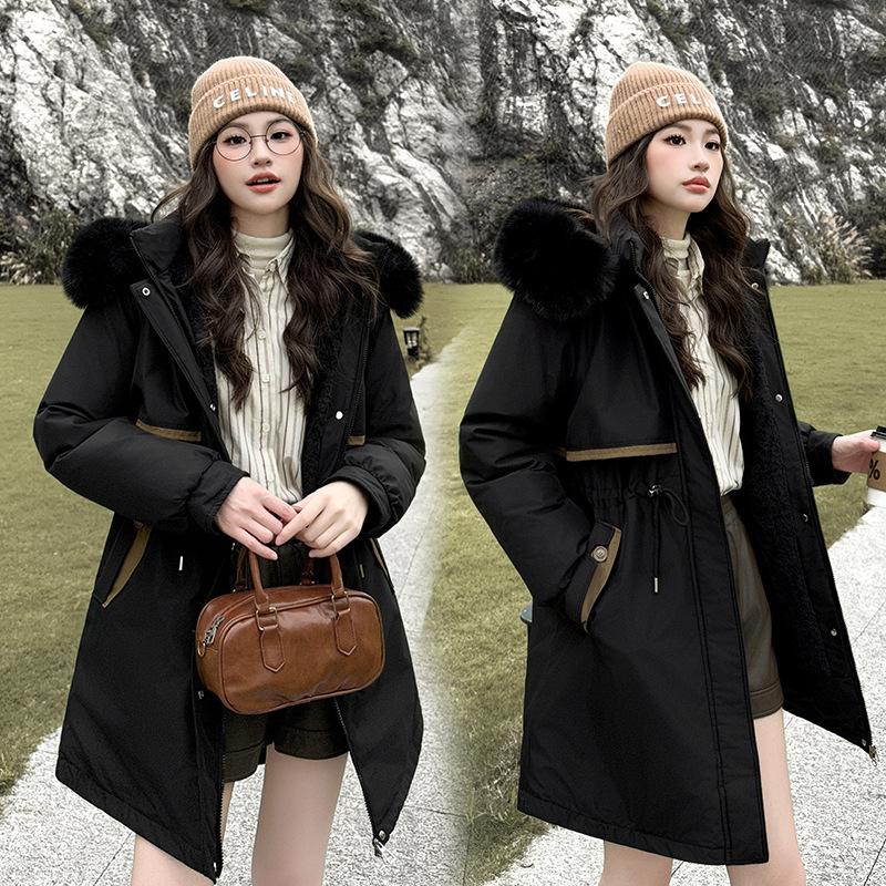 Removable hat pie overcome women's medium and long velvet thickened coat cotton-padded coat