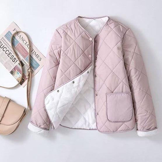 

WTEMPO Autumn Wimter Woemn s Pink Cotton Jacket with Pockets Streetwear Thick Workwear Large Size V-neck Cotton-Padded Coats One Size розовый