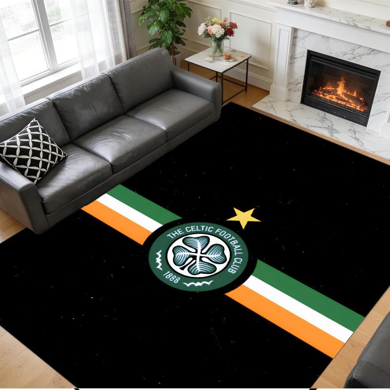 Rutschfester Kristall-Samt-Bodenläufer, Teppich im Celtic FC Design für Innenräume, Wohnzimmer, Schlafzimmer, Heimdekoration