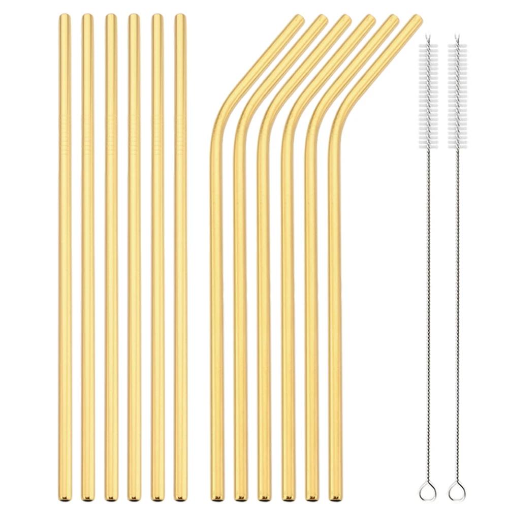 Gold Stainless Steel Drinking Straw High Quality Straw Set Eco-friendly Reusable Metal Straws Set Party Juice Bar Accessory