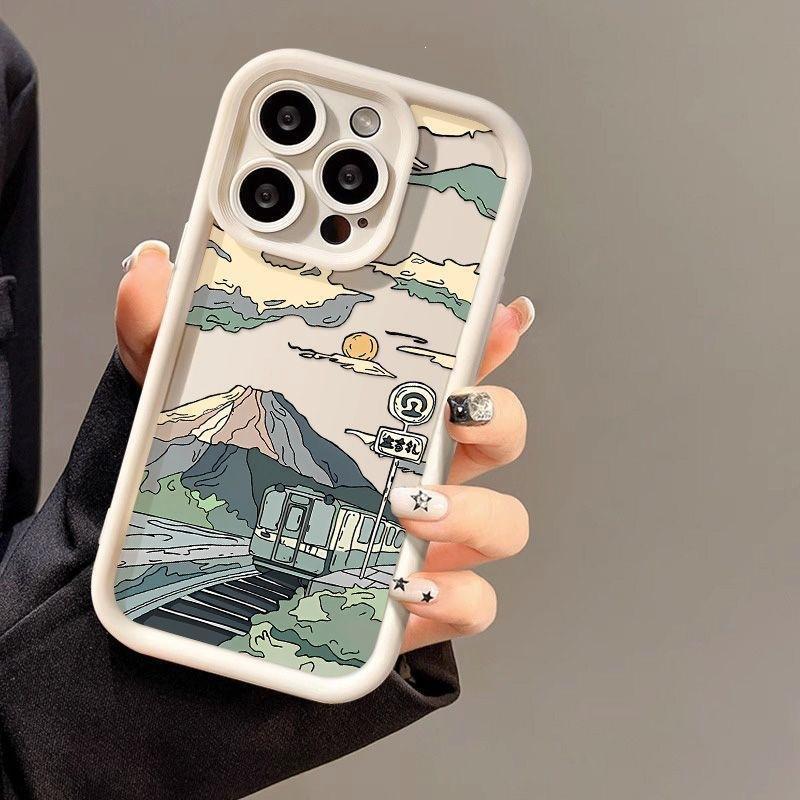 Japanese train illustration apple 15 mobile phone case iphone14promax silicone 13/12/11 all-inclusive anti-drop XR