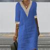 V-neck Half Sleeve Thin Beach Dress Women Elegant Lace Stitching Casual Dress Streetwear